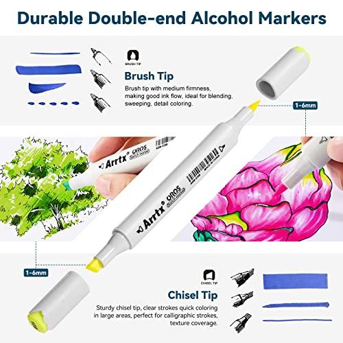 Arrtx Brush Markers, OROS 80 Colors Dual Tip Alcohol Markers, Coloring  marker, Permanent Art Markers for Artists Adult Coloring, Sketch,  Illustration, Comic, Anime, Design, alcohol marker brush 