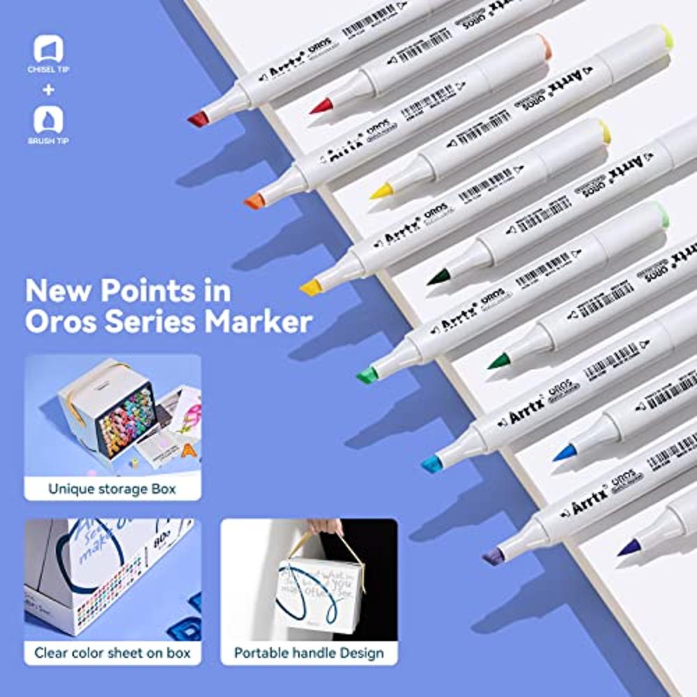 Arrtx Alcohol Markers OROS 90 Colors,Brush & Chisel Tip,Alcohol Markers Set  Art Markers for Artists Adult Coloring Sketch Illustration, Comic