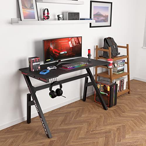 Escritorio de computadora para juegos de 47 pulgadas, escritorio de oficina  en casa, extra grande, moderno, ergonómico, negro, mesa de fibra de
