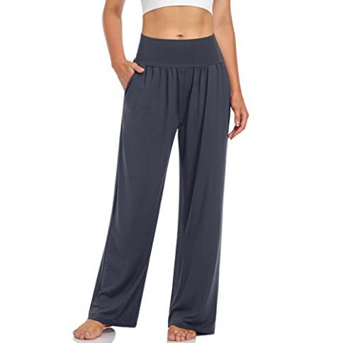 UEU - Pantalones de yoga para mujer, holgados, informales, de pierna ancha,  pantalones cómodos de cintura alta y con bolsillos para deportes y