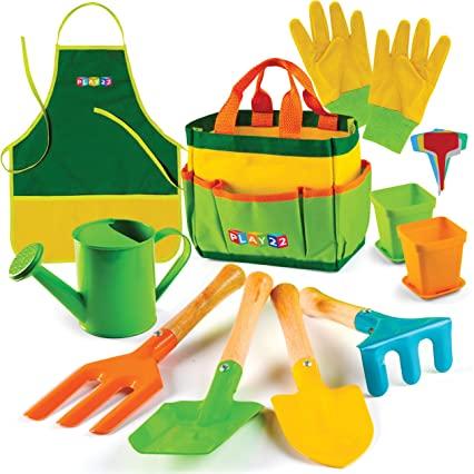 Play22 Juego de herramientas de jardinería para niños, 12 piezas,  herramientas de jardinería para niños, pala