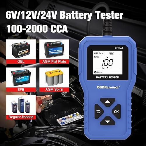 Car Battery Tester 6V 12V 24V Battery Voltage Tester, BR550 100-2000 CCA  2Ah-220