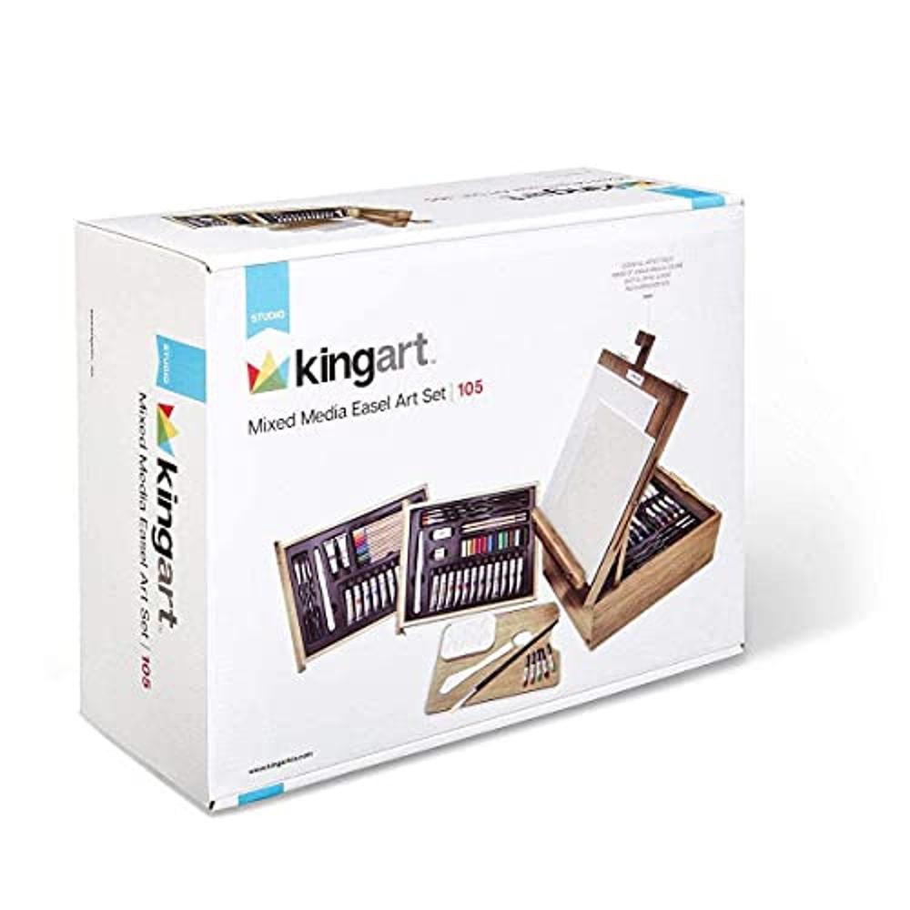 KINGART Wooden Easel Mixed Media Art Supplies Artist Painting and Drawing  Kit, Adult Art Set with Acrylic Paint and Pencils, Sketch Book & Watercolor