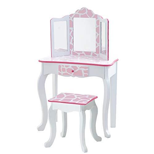 Teamson Kids Pretend Play Kids Vanity Table and Chair Vanity Set with