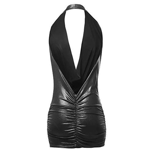 Made By Emma Sexy Halter Neck Ruched Bodycon Backless Party Cocktail Mini Dress Foil Silver S