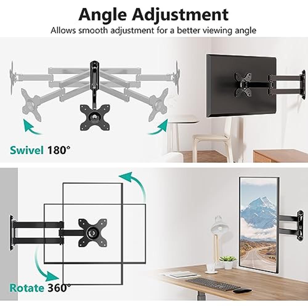 WALI TV Wall Mount Articulating LCD Monitor Full Motion 15 inch Extension  Arm Tilt Swivel for Most 13 to 32 inch LED TV Flat Panel Screen with