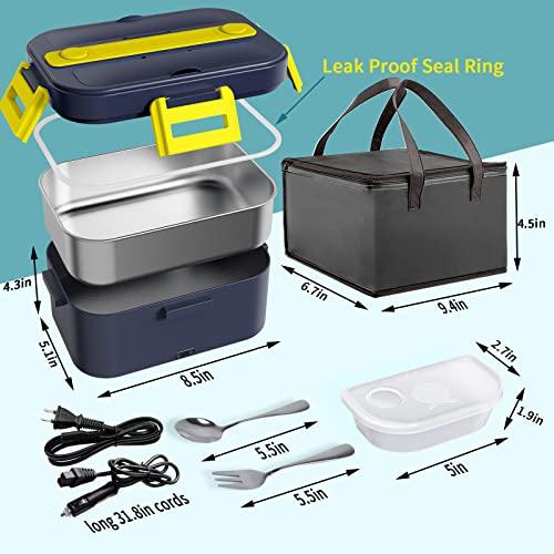 Penkiiy Electric Lunch Box Food Heater - Portable Food Warmer Lunch Box for  Car & Home – Leak proof, Lightweight & Durable，Size 9.4×6.47×4.3 In，1.05 L  Removable Stainless Steel Container 