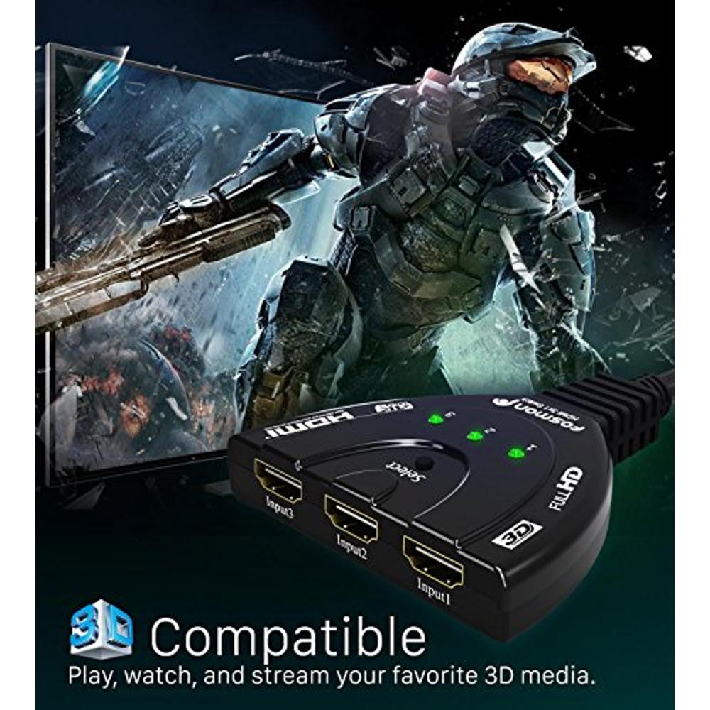 Fosmon Conmutador HDMI 4K de 3 puertos, conmutador 3x1 (conmutación  automática) compatible con Ultra HD, HDCP