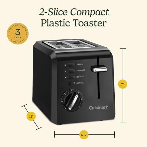 Cuisinart CPT122BK Tostadora Compacta de Plástico de 2 Rebanadas