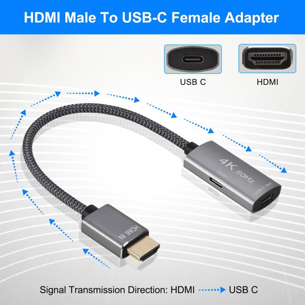  Elebase Adaptador de cable HDMI macho a USB-C hembra con cable  de alimentación USB C, entrada HDMI a USB tipo C 3.1 convertidor de cable  de salida, adaptador Thunderbolt 3 4K