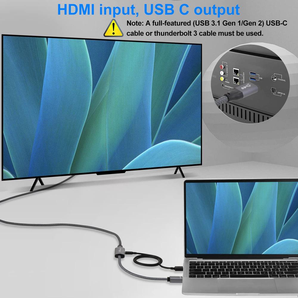  Elebase Adaptador de cable HDMI macho a USB-C hembra con cable  de alimentación USB C, entrada HDMI a USB tipo C 3.1 convertidor de cable  de salida, adaptador Thunderbolt 3 4K