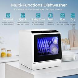 EUHOMY Countertop Dishwasher Portable with 6 Programs, 5L Built-in Water Tank for Apartments  RV, 167℉ High-Temp, No Hookup Needed, Mini Dishwasher with Baby Care, Air Dry/Quick/ECO/Fruit/Normal Mode - Set name Black Door