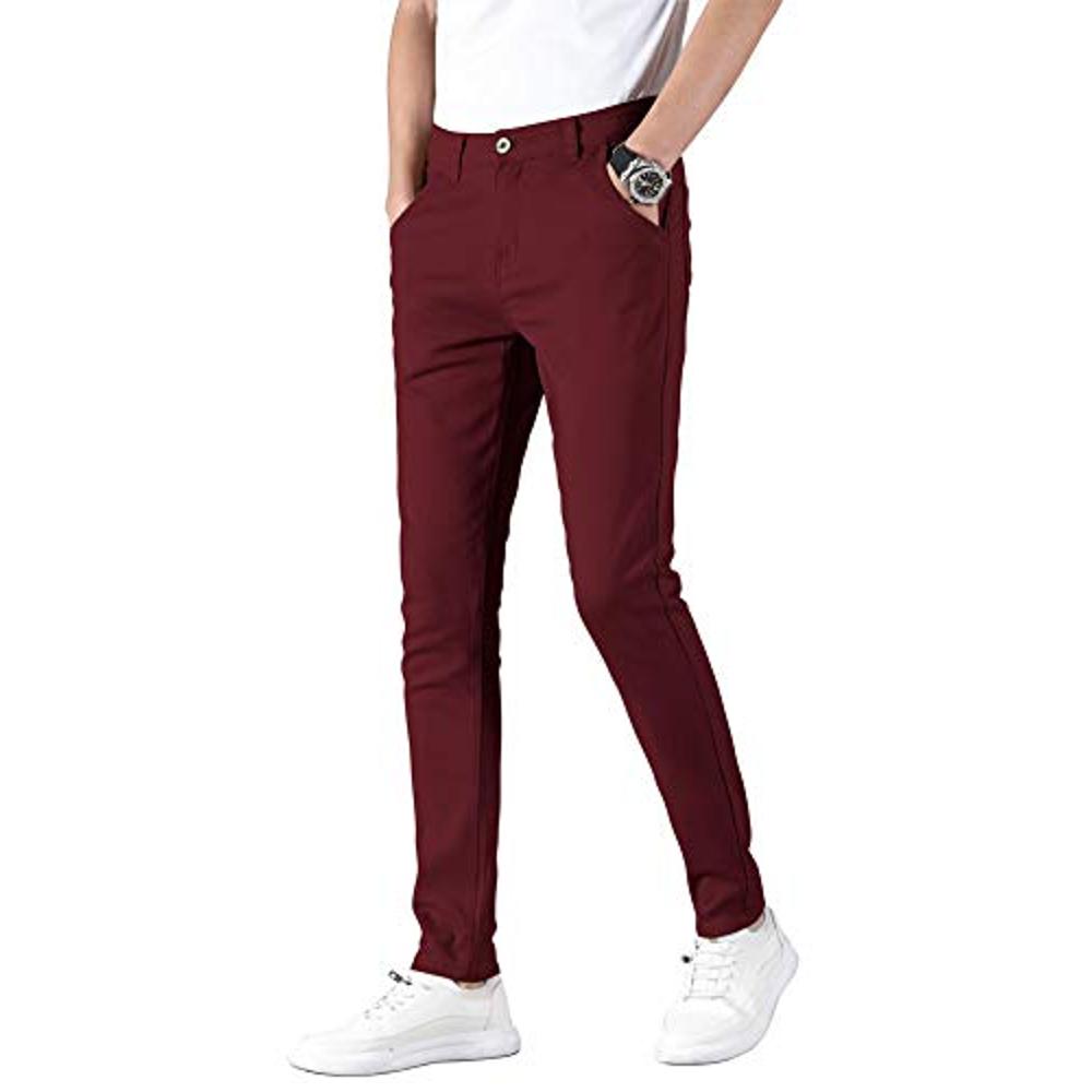 Plaidplain Mens Skinny Stretchy Khaki Pants Colored Pants Slim Fit Slacks Tapered Trousers 819