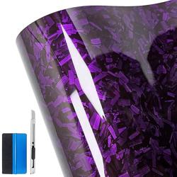 LZLRUN Forged Gloss Carbon Fiber Black Vinyl Wrap Roll Air Release Sticker Sheet Film DIY Decal Car Auto Vehicle Morotcycle Self Adhesive (1.65ft x 3.5ft, Purple) - Color Purple - Tamaño 1.65ft x 3.5ft