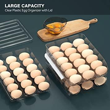  Jepich - Huevera para frigorífico, apilable, 16 hueveras con  tapa, recipiente de almacenamiento de huevos, transparente, 2 unidades :  Electrodomésticos