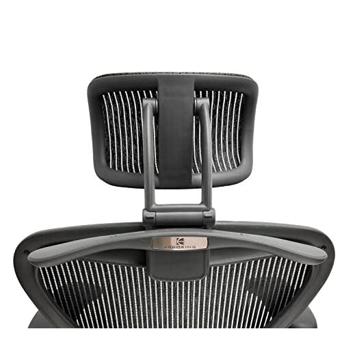 ERGOKING Headrest for Office Chair - Office Chair Headrest Attachment  Compatible with Herman Miller Aeron Classic - Fully Adjustable Height &  Tilt, Removable Coat Hanger - Graphite Frame, Black Mesh 