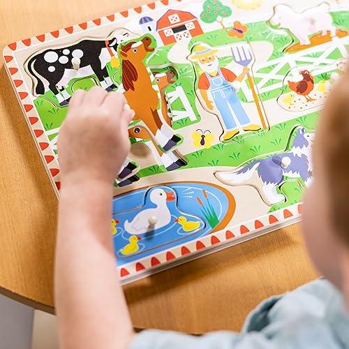 Melissa & Doug Old MacDonald Puzzle – 8-teiliges Holz-Steckpuzzle Mit Sound, Fördert Motorik, Ab 2 Jahren