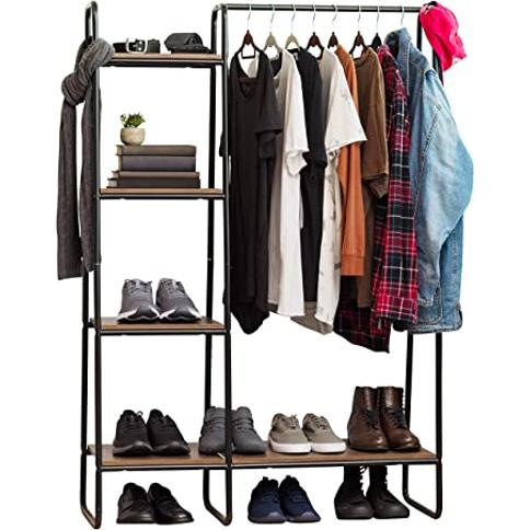 Estante para zapatos de entrada con parte superior de madera, Soluciones  de almacenamiento de utensilios domésticos de metal - Perchero plegable que  ahorra espacio para la ropa