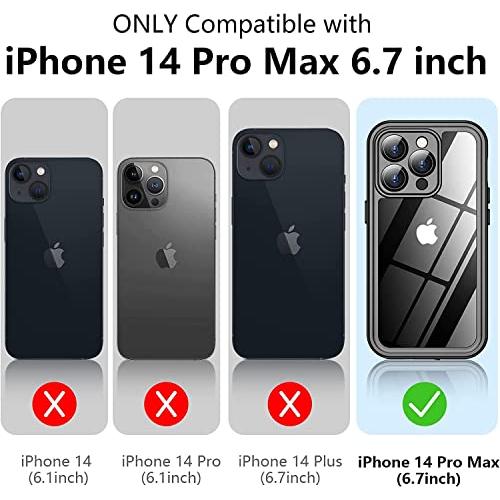 Temdan - Funda impermeable para iPhone 14 Pro Max, protector de pantalla de  cristal templado 9H integrado [