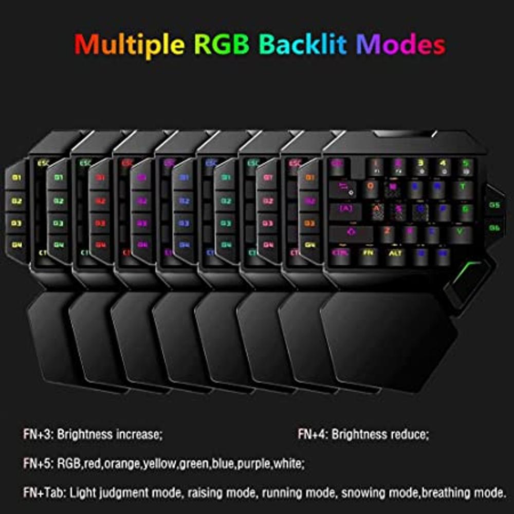 Combo de teclado RGB para juegos de una mano y mouse retroiluminado,  teclado de sensación mecánica de una sola mano con soporte para  reposamuñecas