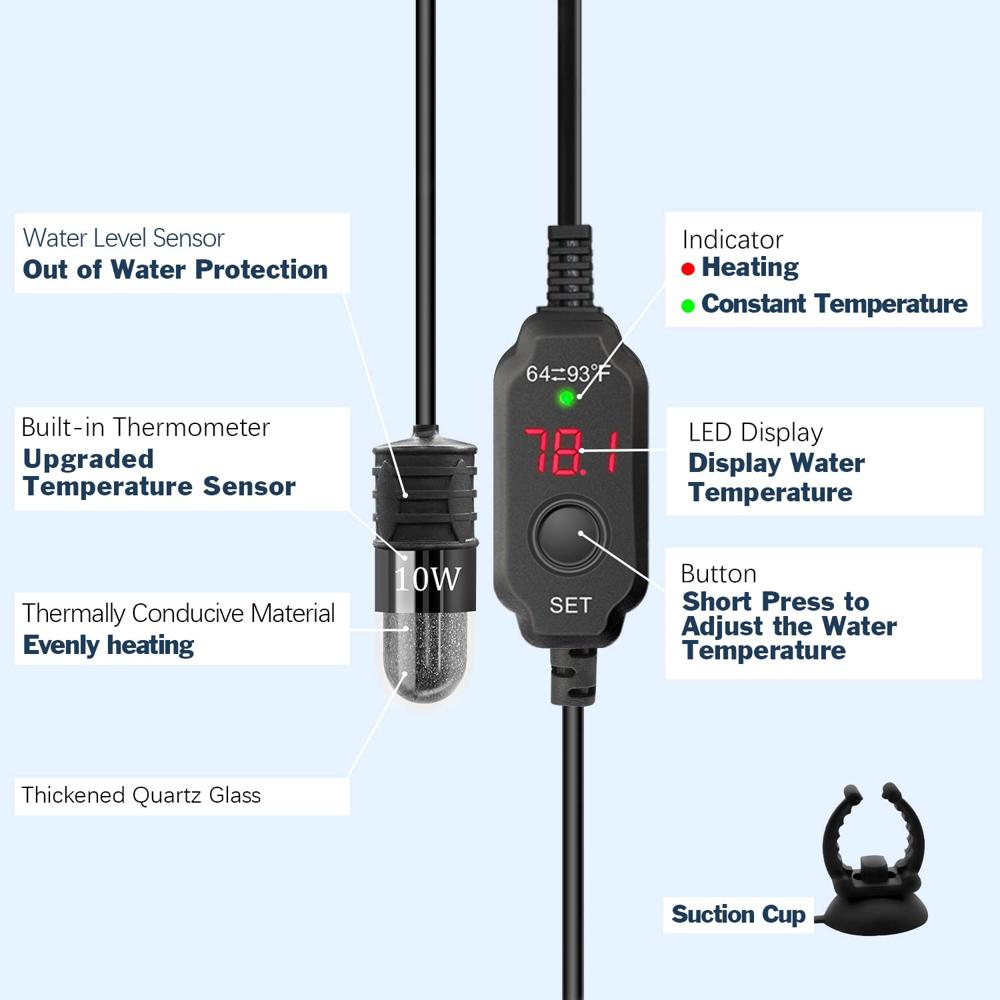 Curated visual reference: Mini Aquarium Heater For 20 Gallon Tank Reference: Yofoths Adjustable Mini Aquarium Heater 0 5 1 2 3