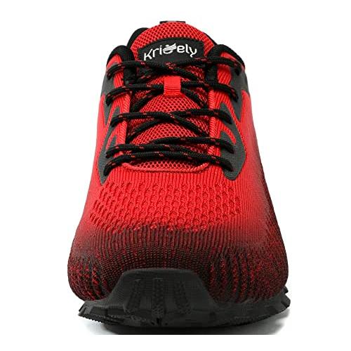 ikunka Mens Fashion Sneakers Lightweight Breathable Extra Wide Walking  Shoes Tennis Cross Training Shoe Non Slip Trail Running Shoes（Black Red 9.5）