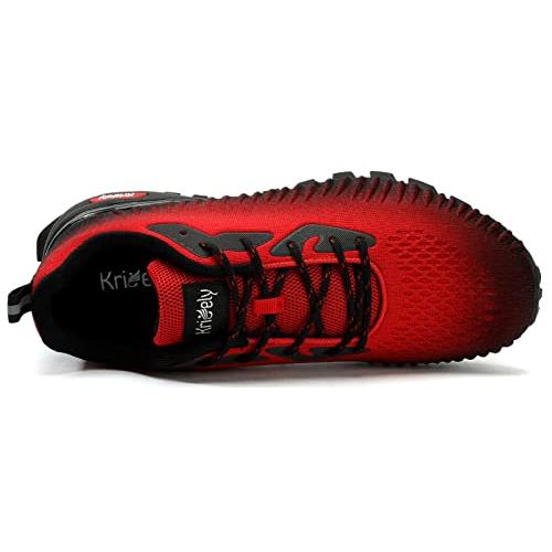 ikunka Mens Fashion Sneakers Lightweight Breathable Extra Wide Walking  Shoes Tennis Cross Training Shoe Non Slip Trail Running Shoes（Black Red 9.5）