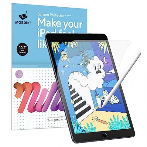 MOBDIK [2 Pack Paperfeel Screen Protector Compatible with iPad 9/8/7  (10.2-Inch, 2021/2020/2019, 9th/8th/7th Generation), Write, Draw and Sketch  Like