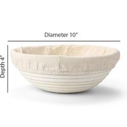 Saint Germain Bakery Premium Round Bread Banneton Basket with Liner - Perfect Brotform Proofing Basket for Making Beautiful Bread (10 inch) - Tamaño 10 inch