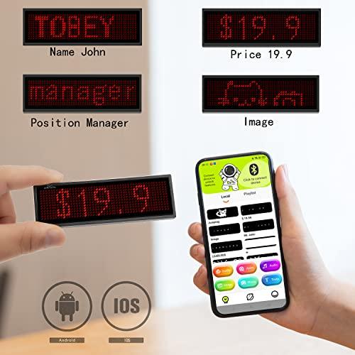 Bluetooth Led Name Badge, Wireless Rechargeable LED Tag Scrolling Message  Badge Smartphone Programmable Business Badges with Magnet and Pin (Red)