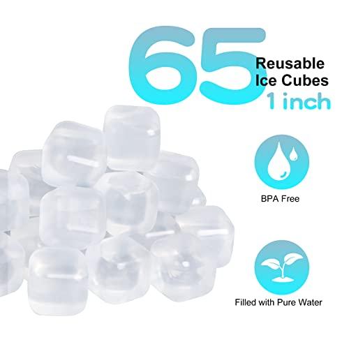 Tngan Reusable Ice Cube, 65 Pack Reusable Ice Cubes for Drinks, Washable NonMelting Plastic Ice