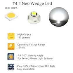 WLJH 10x White T4.2 Neo Wedge Led 3030 Chipest 10mm Base Car Instrument Cluster Dashboard HVAC AC Heater Climate Control Bulb Lamps Switch Indication Interior Light Replacement - Color White
