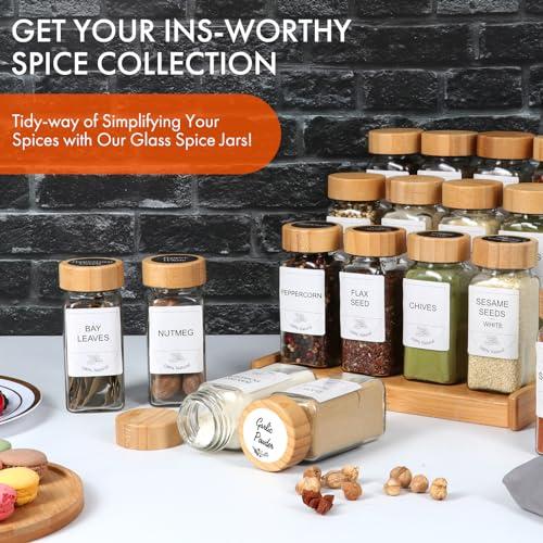 AuroTrends Glass Spice Jars with Bamboo Lids 4oz 24Pack, Spice Jars with  Label- 4oz Spice Jars with Shaker Lids/Blank & Preprinted Spice Labels