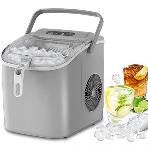 Countertop Ice Maker, Ice Maker Machine 6 Mins 9 Ice, 26.5lbs/24Hrs,  Portable Ice Maker Machine with Self-Cleaning, Ice Scoop, and Basket,  Compact Ice