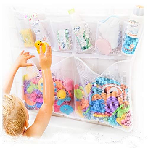Organizador de juguetes de baño, ventosas y pegatinas colgantes, red de  almacenamiento de juguetes para bañera