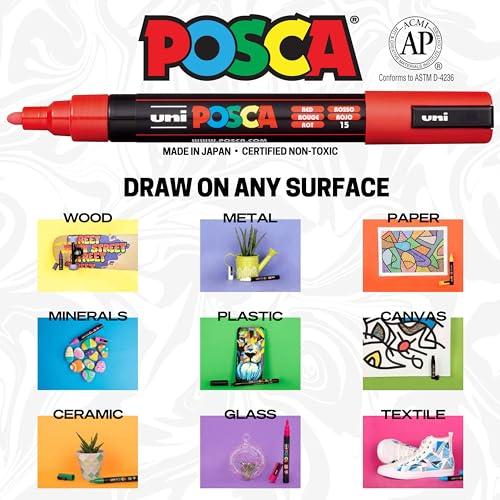 8 Posca Paint Markers, 5M Medium Markers with Reversible Tips, Marker Set  of Acrylic Paint Pens | Posca Pens for Art Supplies, Fabric Paint, Fabric