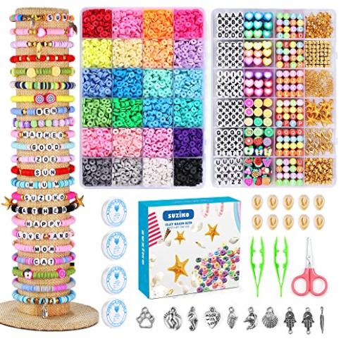 Suziko Kit para hacer pulseras, 7400 piezas de cuentas de arcilla planas y  redondas para hacer joyas, manualidades, regalo para niñas de 3 a 12 años  (2 cajas) - Número de unidades 7400 : Precio Guatemala