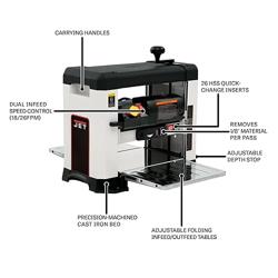 JET 13-Inch Benchtop Thickness Planer for Woodworking, Helical Style Cutterhead with 2-Speed (18 FPM / 26 FPM) Feed Rate, 2 HP, 120V 1Ph (JWP-13BT) - Nombre de estilo Benchtop planer