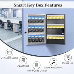 DiDiHere 72 Key Key Lock Box Wall Mount, Smart Key Management Cabinet with App, Key Access Log Tracking, Digital Keypad, Bluetooth  WiFi Unlock (Sold Separately) for School, Office, Business - Tamaño 72 Key(Smart)