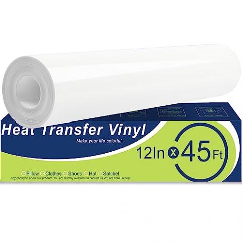 FURWEY Heat Transfer Vinyl White Iron on Vinyl-12x 45Ft HTV Vinyl