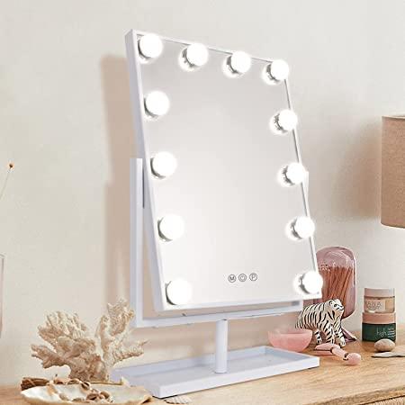 Hansong Espejo de tocador con luces y carga inalámbrica, espejo de  maquillaje con luces y altavoz de música, 12 bombillas LED, espejo  Hollywood