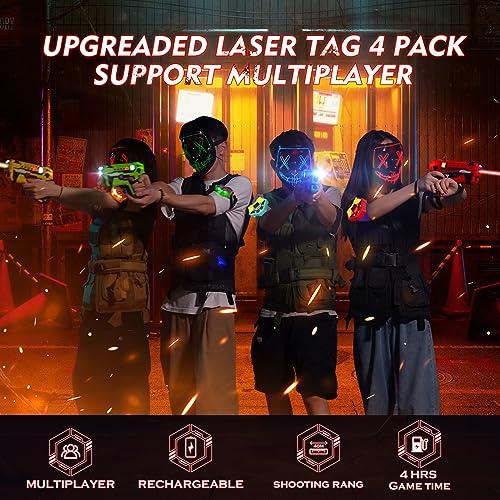 VATOS Rechargeable Laser Tag Gun - Real-time Data SYNC Infrared Laser Tag  Sets of 4 Gun 4 Vest, Lazer Tag Game for Adults, Laser Tag Gun Set of 4 for