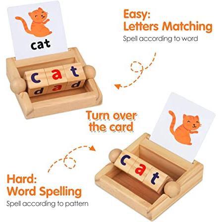  Juguetes educativos de madera para niños de 3, 4, 5, 6 años de  edad, tarjetas flash de palabras y números CVC, juegos de ortografía del  alfabeto y conteo de matemáticas Montessori 