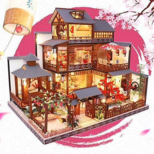 Spilay DIY Dollhouse Miniature With Wooden Furniture DIY Dollhouse Kit Big Japanese Courtyard