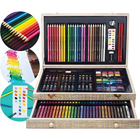 MZLXDEDIAN Juego de arte de lujo de 258 piezas, crayones, lápices de  colores, juego de pintura en estuche de madera, kit de arte profesional