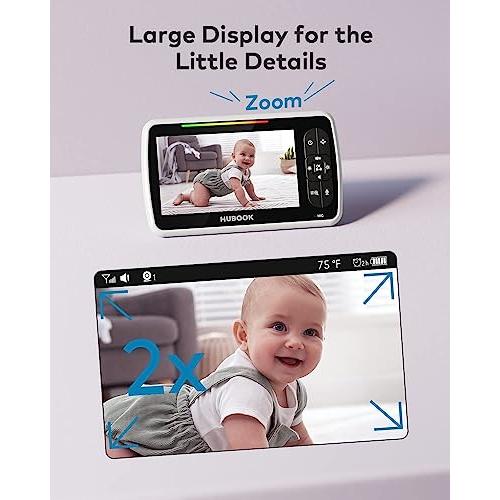  Momcozy Video Baby Monitor, 1080P 5 HD Baby Monitor with Camera  and Audio, Infrared Night Vision, 5000mAh Battery, 2-Way Audio, Wide-angle  View Temperature Sensor Lullabies and 960ft Range Ideal Gift 