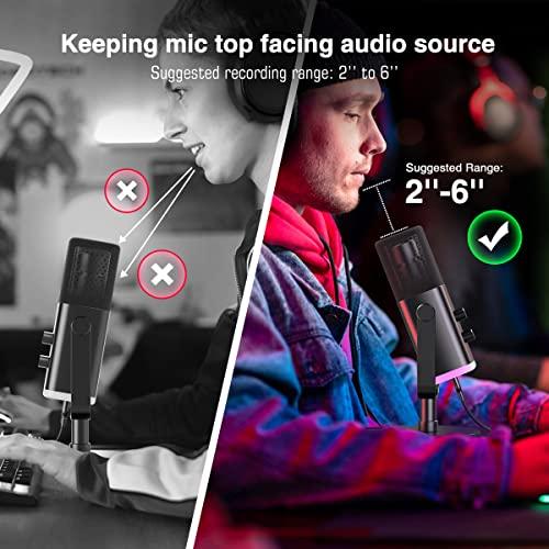 FIFINE XLR/USB Gaming Microphone for Streaming Podcasting, PC Computer RGB  Mic, with Gain Knob, Mic Mute, Monitoring Jack, Gamer Mic for Recording