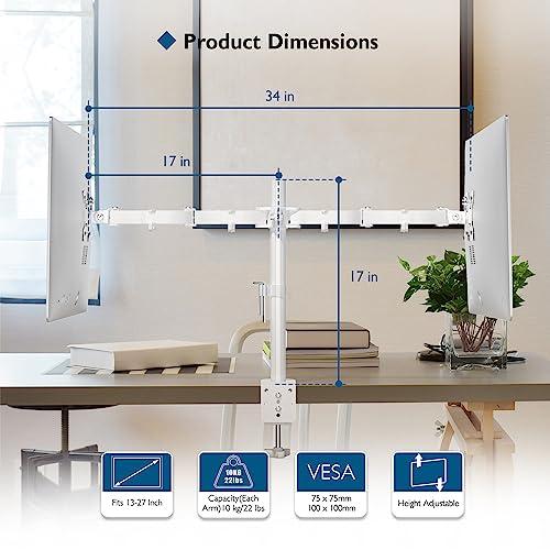 Bontec Dual Monitor Stand White Monitor Mount For Inch Lcd Led Ergonomic Full Motion