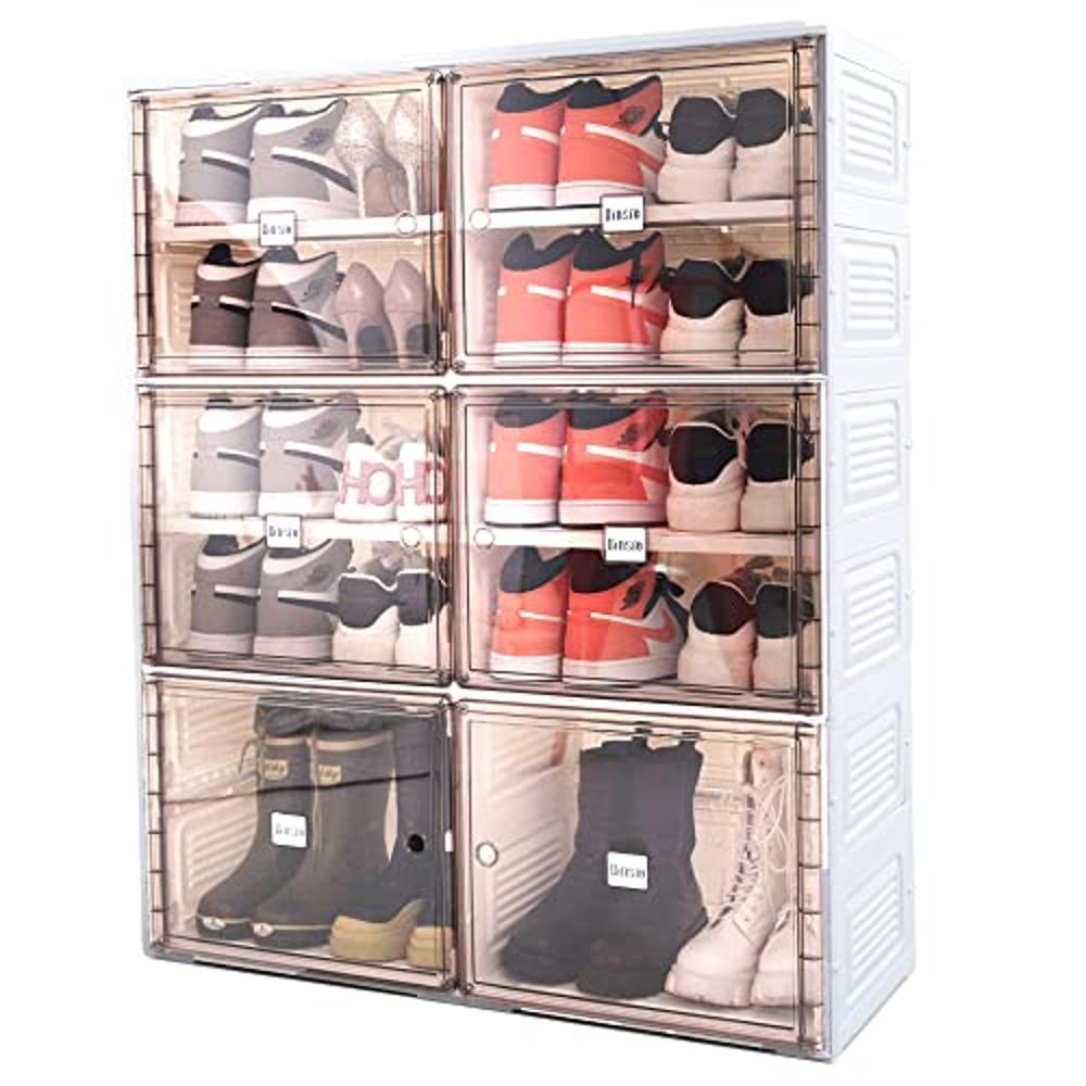 BINSIO Shoe Rack Closet Organizer and Storage, Portable for Entry Way,  Foldable Boxes, Fast Easy Assemble Cabinet, One Piece Sturdy Plastic Shelf