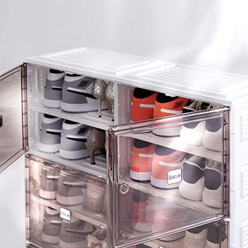 BINSIO Shoe Rack Closet Organizer and Storage, Portable for Entry Way,  Foldable Boxes, Fast Easy Assemble Cabinet, One Piece Sturdy Plastic Shelf